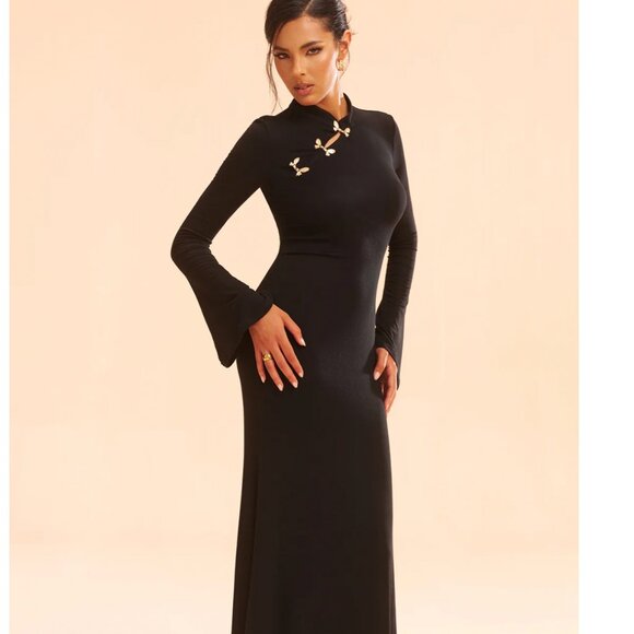 Commense Metal Bow Detail Stand Collar Maxi Dress - Picture 1 of 3